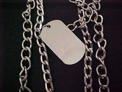 Vintage Steel Punk Drop Dog Tag on 2 Large Heavy Chunky Curb Chains Necklace