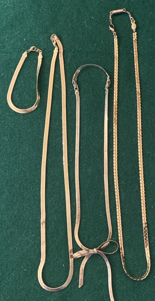 4 Classic Thin Gold tone Flat Chain Shiny Necklace (3) & Bracelet NAPIER & Other