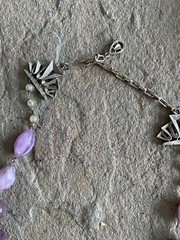 Vintage Necklace Beaded Lavender Lilac Pearl Faceted Silver Tone