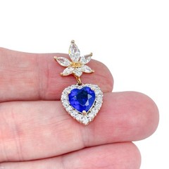 Vintage Gold-Plated Sterling Silver 925 White Blue Heart Cubic Zirconia Pendant