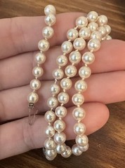 Vintage 10k White Gold & 6mm Single Strand Pearl Necklace 17″