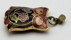 Vintage Yellow Gold Plated Multicolor Cloisonne OWL Pendant 1 In Reversible