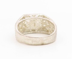 925 Sterling Silver Vintage Ring Etched Initial P Monogram Signet Sz 9 RG34902