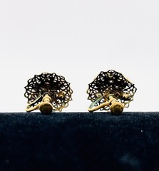 Vtg CZECH Screw-back Cluster EARRINGS and BRACELET SET-Gold Tone-RHINESTONE