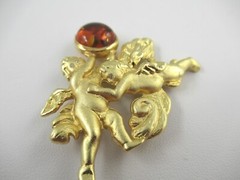 Signed LS Vintage Angel Amber and Matte Gold Tone Brooch Louis Stern