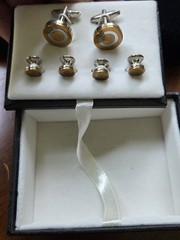 Men’s Round Bullet Back Cufflinks & Shirt Studs Set Gold/Silver Tone Box
