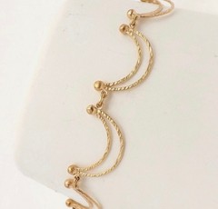Solid 14k Yellow Gold Crescent Moon Scalloped Bracelet U Shape 7in Vintage