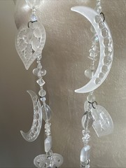 Vtg Chandelier Clear Crescent Moon Hearts and Star Necklace. See pics.