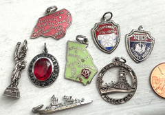Vintage Enamel Sterling Charms USA STATE MAPS MILITARY USS ALABAMA MISS LIBERTY
