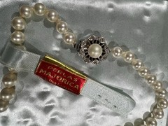 VINTAGE MAJORICA PEARL NECKLACE STERLING/RHINESTONE CLASP 18” 6MM /ORIGINAL BOX