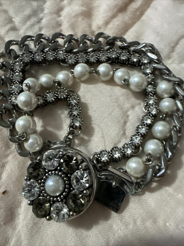 Antique Cultured Pearl With Zircons 1950 Old Hollywood Station Bracelet