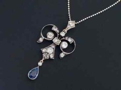 Art Deco Style Sapphire Lab Created Diamond Wedding 14k White Gold FN Pendant