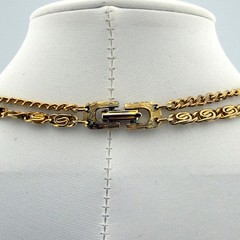 Vintage Gold-Tone Double Chain Necklace With Engraved Floral Pendant 24″ Length