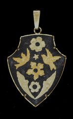 VTG Japanese Damascene Jewelry Set Bracelet Pendant Clip-On Earring INLAY