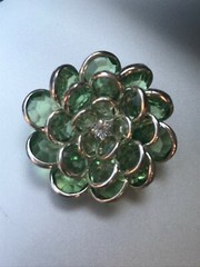 Estate Layered Ombre Shades of Green Flower w Clear Rhinestone Center & SIlverto