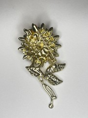 Sunflower Brooch Gold Tone Amber Rhinestone Floral Pin Large 3”