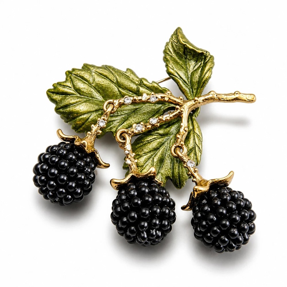 Elegant Vintage Blackberry Brooch Pin Rhinestone Crystal Gold Leaf Women MEN GIF