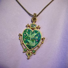 Vintage European Heart Enamel Necklace Unique Dove Inlay Retro Pendant Jewelry
