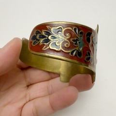 Vintage Horse Floral Red Enamel Brass Cuff Bracelet Made in India