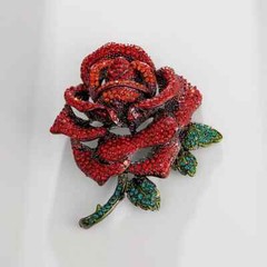 Large Vintage Rose Brooch Red and Blue Dual-color Rhinestone Pin for Women