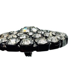 Vintage Rhinestone Brooch Japanned 1940s Dome Cluster Clear Prong Set Retro Glam