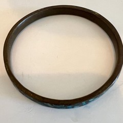 Inlaid Turquoise Colored Stone and Brass Bangle Vintage Tribal Stacking Fits 8″