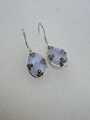 Blue Lace agate Lavender Color Sterling Silver Vintage Earrings With Marcasite