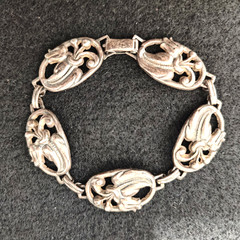 Danecraft Art Nouveau Revival Sterling Silver Signed Flower Panel Link Bracelet