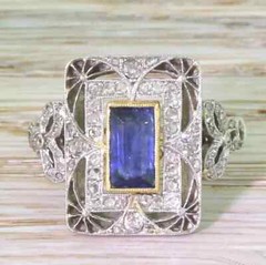 Art Deco Vintage Style Lab Created Sapphire 14K White Gold FN Engagement Ring