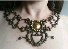 Vintage Brutalist Gothic Necklace Bronze Signed One Of A Kind OOAK Sculptural 73