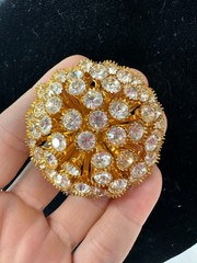 Vintage Brooch Rhinestone Domed Goldtone Statement Cosmic