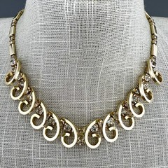 Vintage Sarah Coventry Necklace Celestial Fire Gold Tone Rhinestone 50s Signed