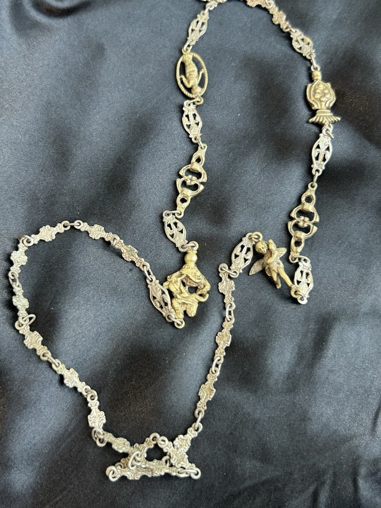 Antique Unsigned Peruzzi? 800 Silver Roman Renaissance Revival 33″ Necklace Muff