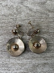 Vintage Gold Tone Screw Back Dangle Drop Earrings Textured Disk Costume Jewelry