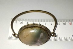 Vintage Natural Scenic Moss Agate Bracelet Brass Filigree Cuff Antique Style