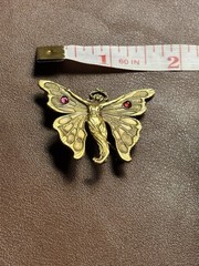Newark Museum Reproduction Woman Butterfly Brooch Pin Gold Tone Garnet Whiteside