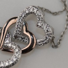 Triple Open Hearts Pendant Necklace with Gemstones Sterling Silver