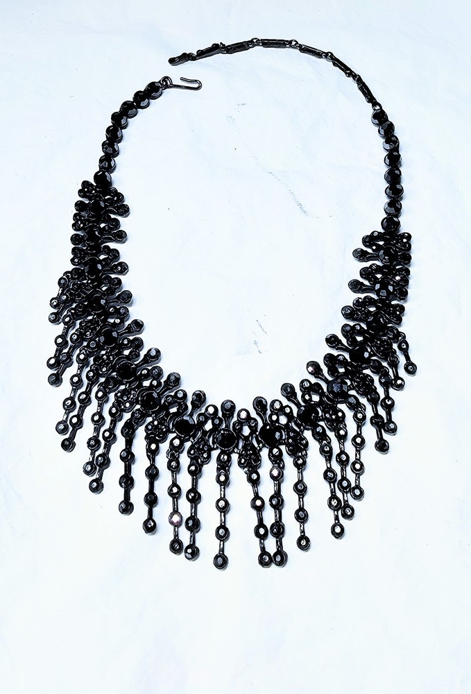 Stunning Vintage Hematite Black Crystal Choker Necklace