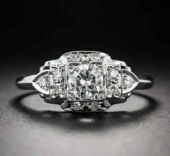 Art Deco Style 2Ct Round Cut Lab Created Diamond Wedding 14K White Gold FN Ring