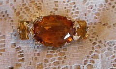 Art Deco Czech Amber Glass Brooch Brass C-Clasp Bohemian Vintage Pin