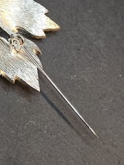 Vintage Maple Leaf Blue Silver Brooch Pewter Textured Fall Autumn Pin