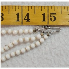 Vtg 50s 60s Milk Glass White Knotted Beads 3 Strand Choker Necklace Hook Clasp