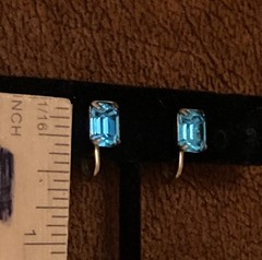 Vintage Gold Tone Earrings Blue Glass Screw Back Hallmarked