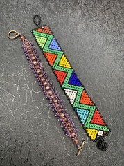 Vintage Boho Bracelet Lot Of 2 Colorful Gas’s Beaded Button Toggle Clasp