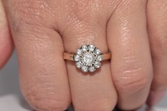 Vintage Circa 1980s 14k Gold Top Silver Natural Rose Cut Diamond Ring