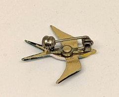 Vintage enamel on metal painted blue bird swallow pin
