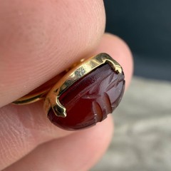 Vintage Gold Filled Scarab Screw Back Earrings Red Egyptian Revival