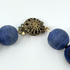 VTG Blue Venetian Style Glass Beaded Necklace Boho Felted Fabric Retro Indigo