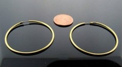 12 VINTAGE BRASS ROUND 41mm. THIN HOOP LOOP EARRINGS V868