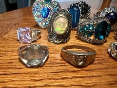 Vintage to Modern 17 Rings Adjustable & Various Sizes Rhinestones Faux Pearls